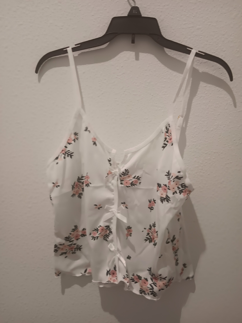 & Other Stories White Floral Tie-Front Camisole with Pink Flowers
